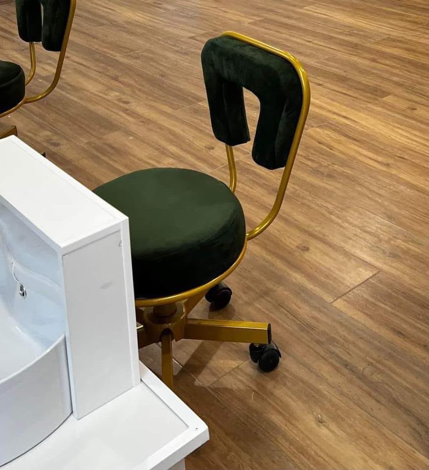 Tabouret Selle Velours Vert & Or
